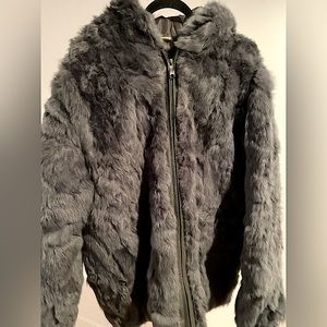Gunmetal Rabbit Fur Hooded Coat Mens